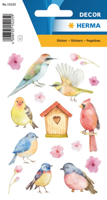 DECOR Stickers sangfugler, 3 ark (10 pakk)
