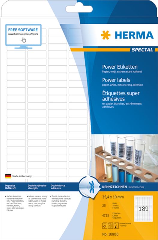 POWER etiketter, 25 ark, 25,4x10 mm (4275 stk)
