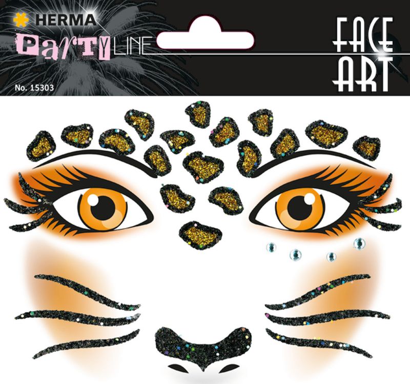 FACE ART Sticker Leopard til ansiktet, 1 ark (5 pakk)