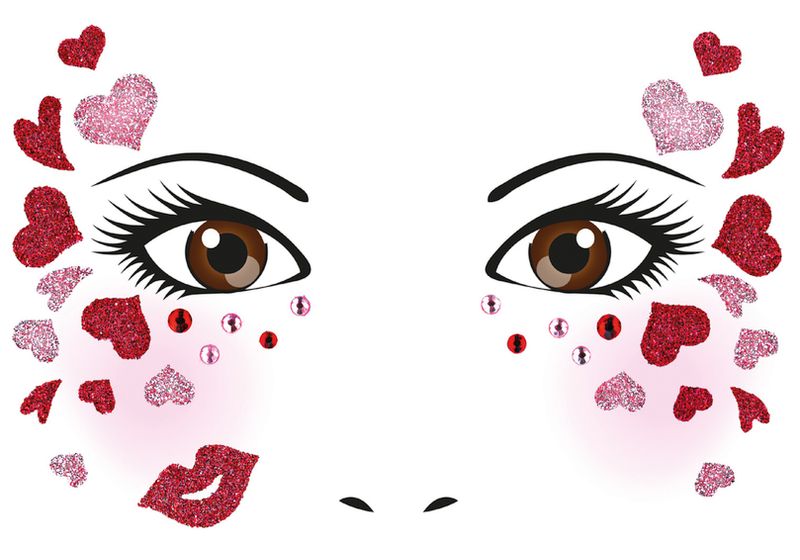 FACE ART Sticker Love til ansiktet, 1 ark (5 pakk)