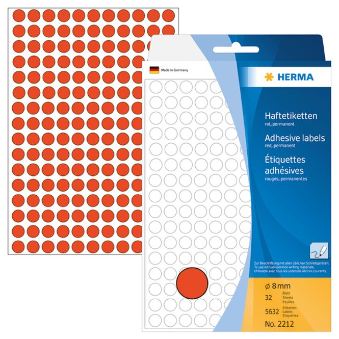 Hovedbilde HERMA runde etiketter, Ø8 mm, rød (5632 stk)