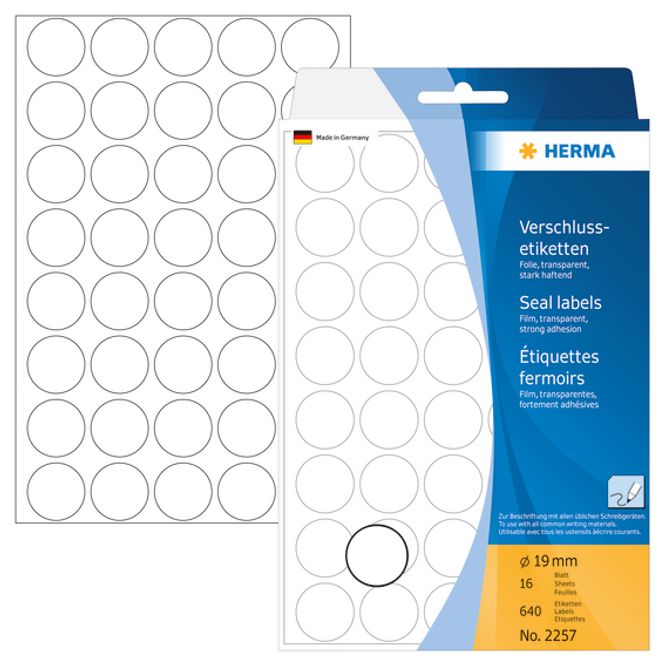 Hovedbilde HERMA runde etiketter, forsegling, Ø19 mm, klar ...