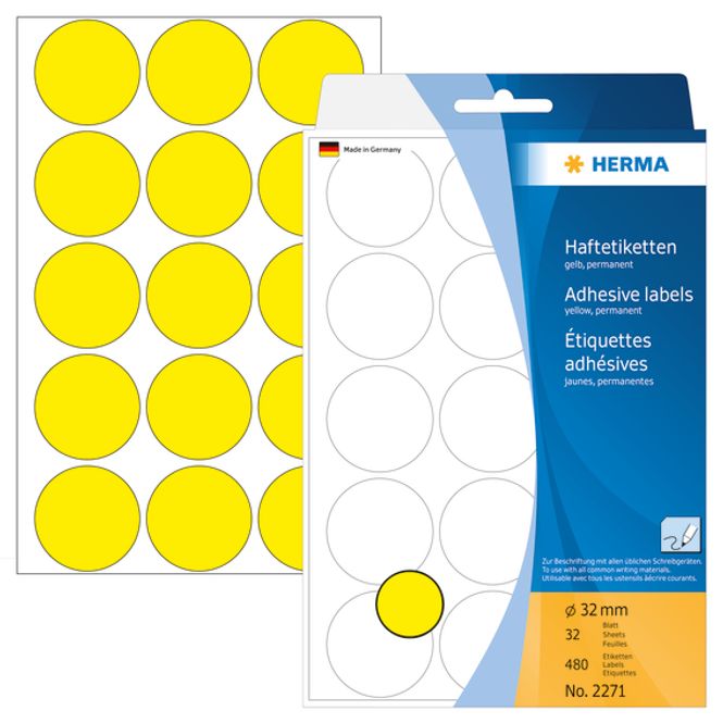 Hovedbilde HERMA runde etiketter, Ø32 mm, gul (480 stk)