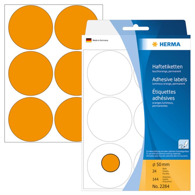 Hovedbilde HERMA runde etiketter, Ø50 mm, lys oransje (144 ...