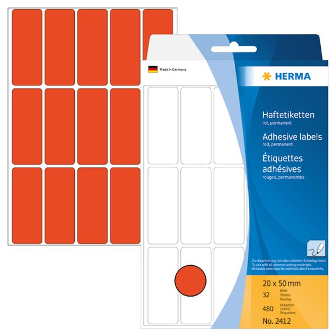 Hovedbilde HERMA fargede etiketter, rød 20x50 mm (480 stk)