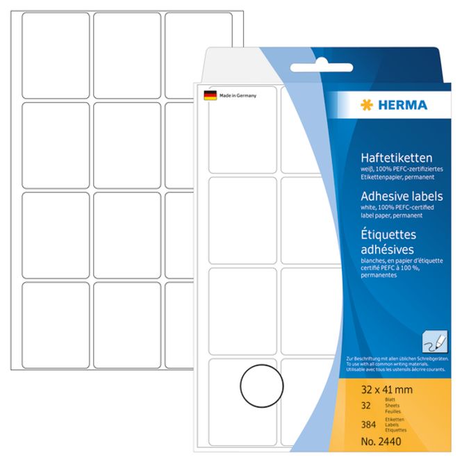 Hovedbilde HERMA standardetiketter, hvit 32x41 mm (384 stk)