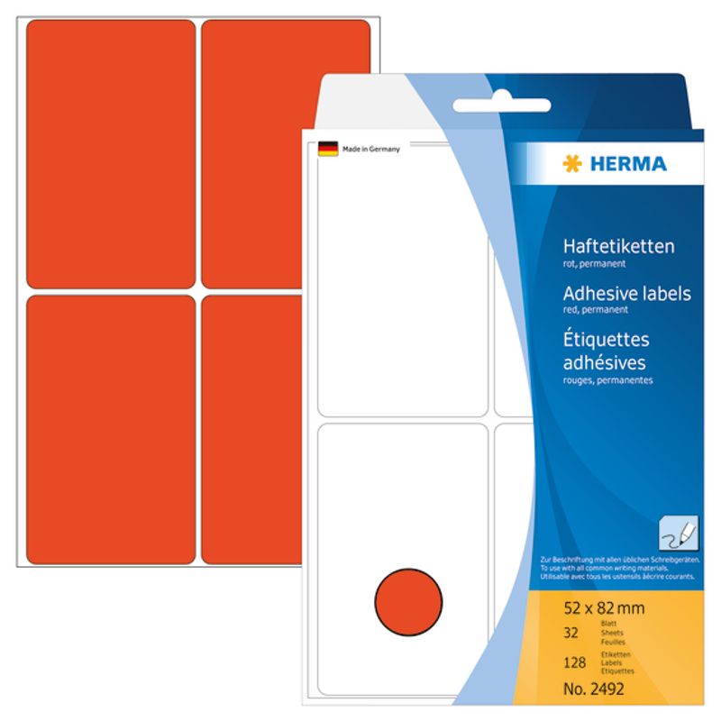 HERMA fargede etiketter, rød 52x82 mm (128 stk)