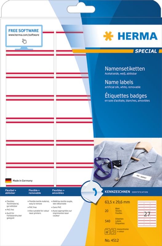 SPECIAL stoffetiketter 20 ark 63.5x29.6 rød kant (540 stk)