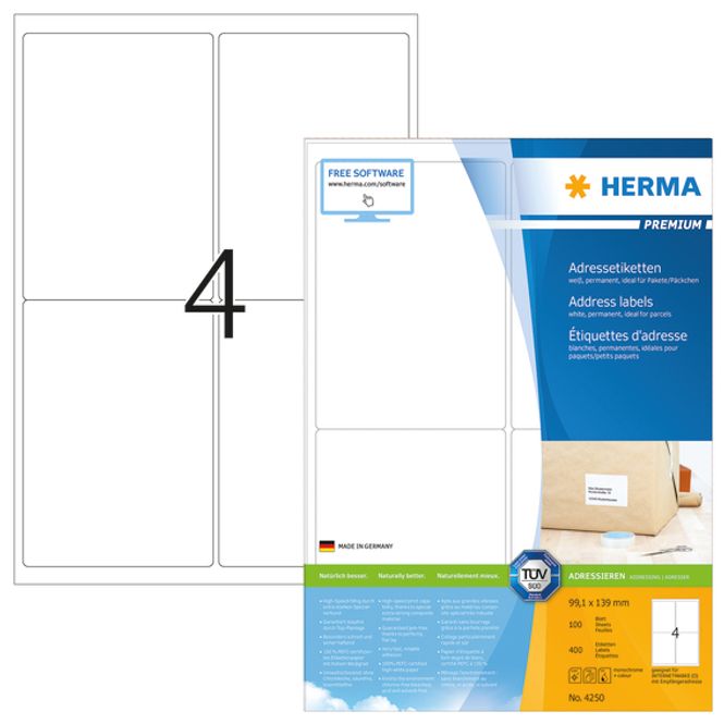 Hovedbilde PREMIUM adresseetiketter, 100 ark 99.1x139.0 (400 ...