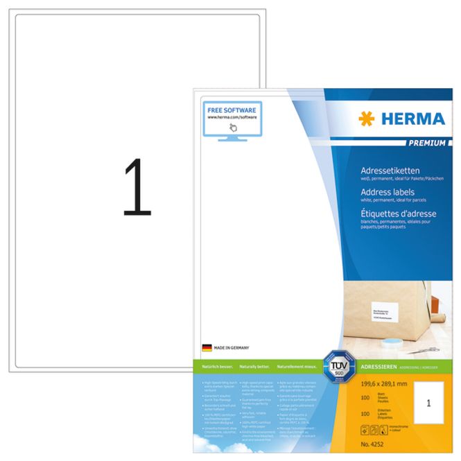 Hovedbilde PREMIUM adresseetiketter A4, 100 ark, 199.6x289.1 ...