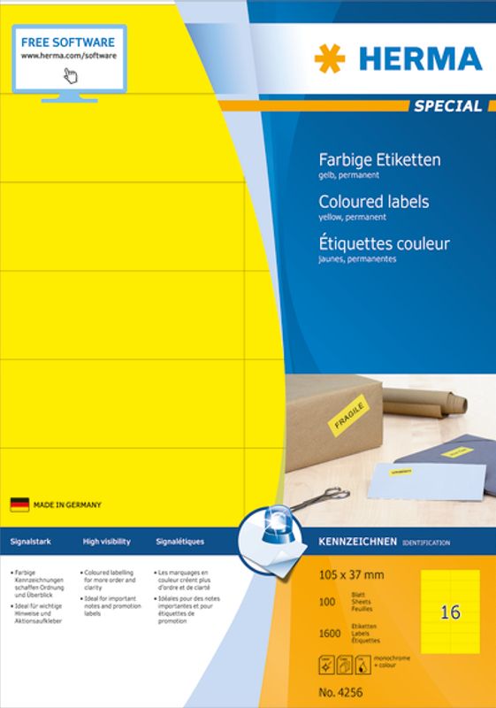 SPECIAL fargede etiketter 100 ark, 105x37 gul 1600 stk