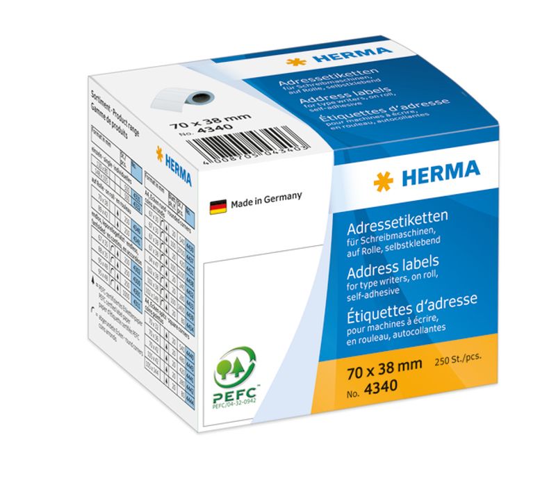 Adresseetiketter på rull til skrivemaskin,70x38 (250 stk)