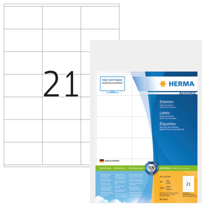 Hovedbilde PREMIUM universaletiketter, 500 ark, 70x42 (10500 ...