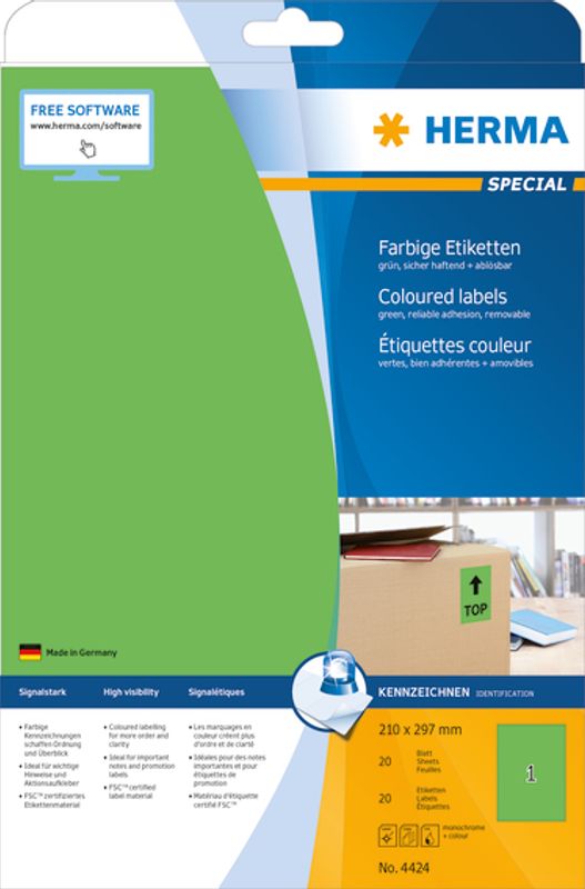 SPECIAL fargede selvklebende ark, A4, 210x297 grønn (20 stk)