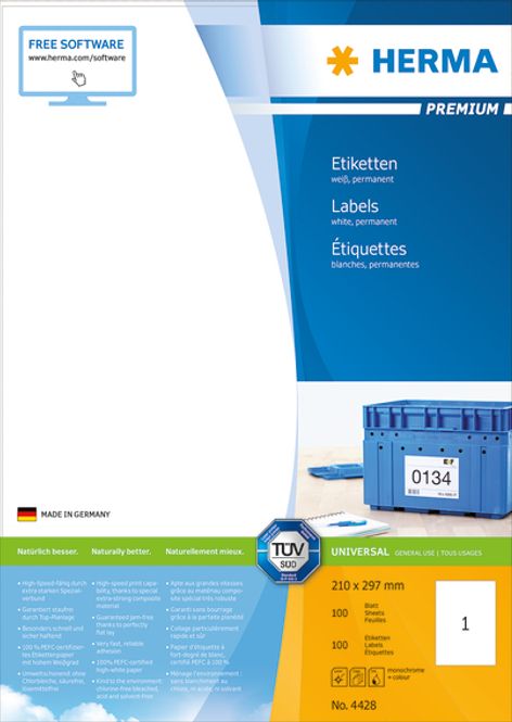Hovedbilde PREMIUM universaletiketter, A4, 100 ark, 210x297 ...