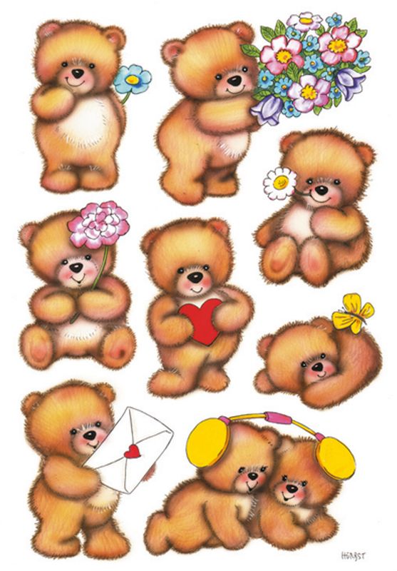 DECOR Stickers  Kjærlige bjørner, 3 ark (10 pakk)