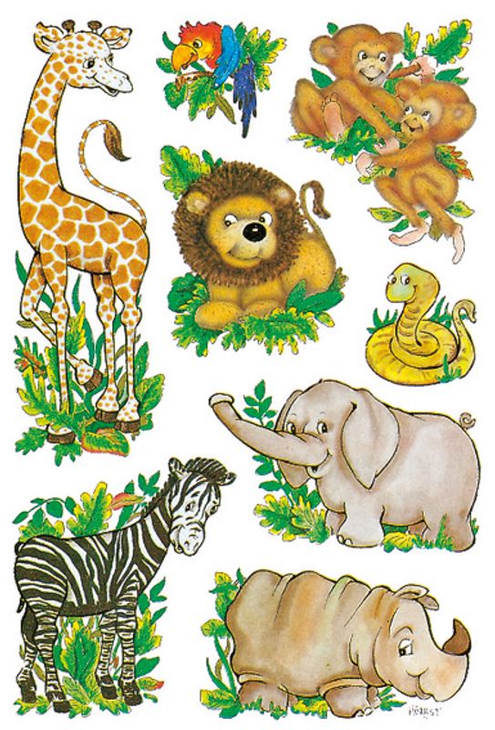 DECOR Stickers Jungeldyr, 3 ark (10 pakk)