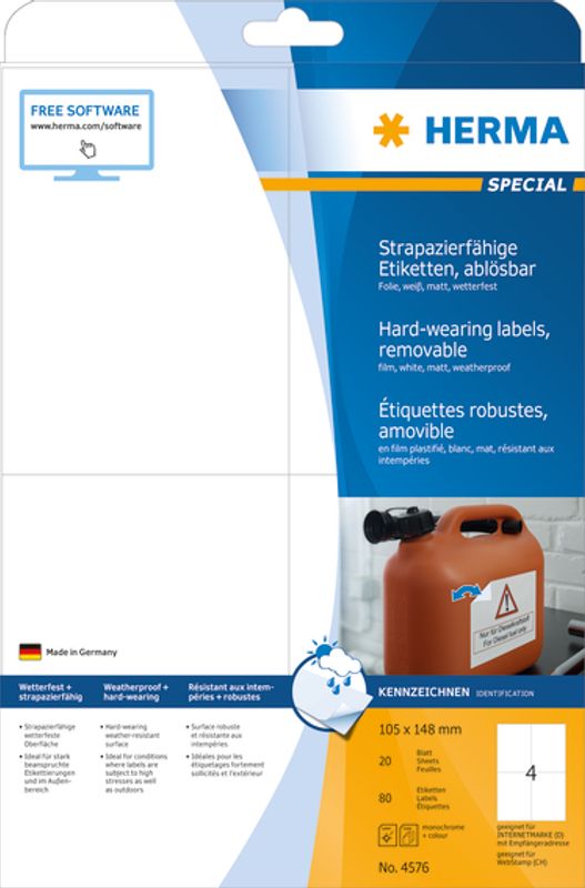 SPECIAL slitesterke etiketter, avtagbar, 20ark 105x148 (80 stk)