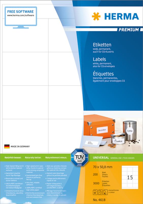 PREMIUM universaletiketter, 200ark 70x50.8 (3000 stk)