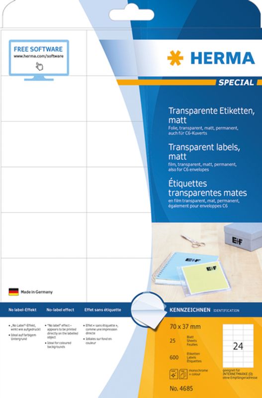 SPECIAL transparente etiketter, 25 ark 70x37 (600 stk)