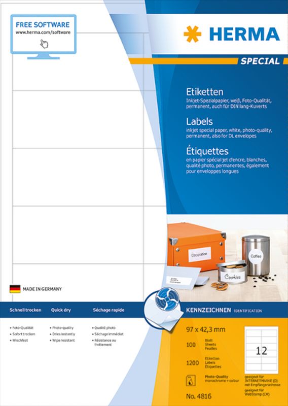 InkPrint fotokvalitet etiketter 100 ark 96.5x42.3 (1200 stk)