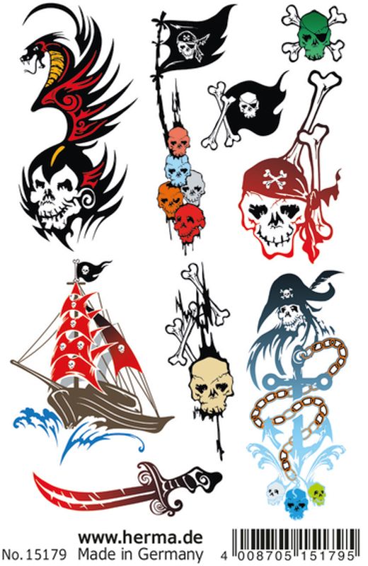 CLASSIC Tattoos Colour Art, Pirater, 9 motiver, 1 ark (10 pakk)