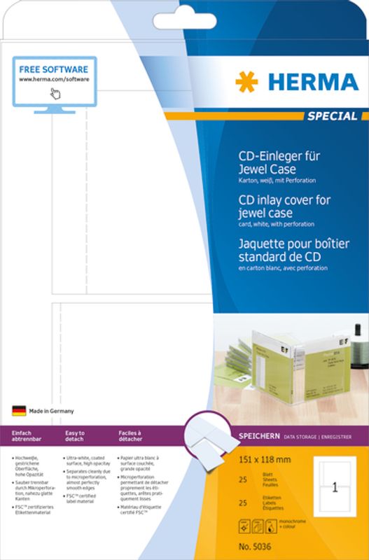 SPECIAL CD cover innlegg, Jewel case, 25 ark 151x118 (25 stk)