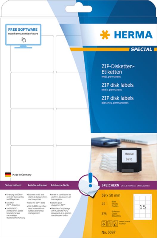 SPECIAL etiketter til zip disk 25 ark, 59x50 (375 stk)