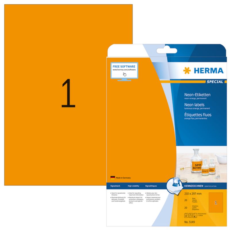 SPECIAL fargede selvklebende ark A4 210x297 neon oransje (20)