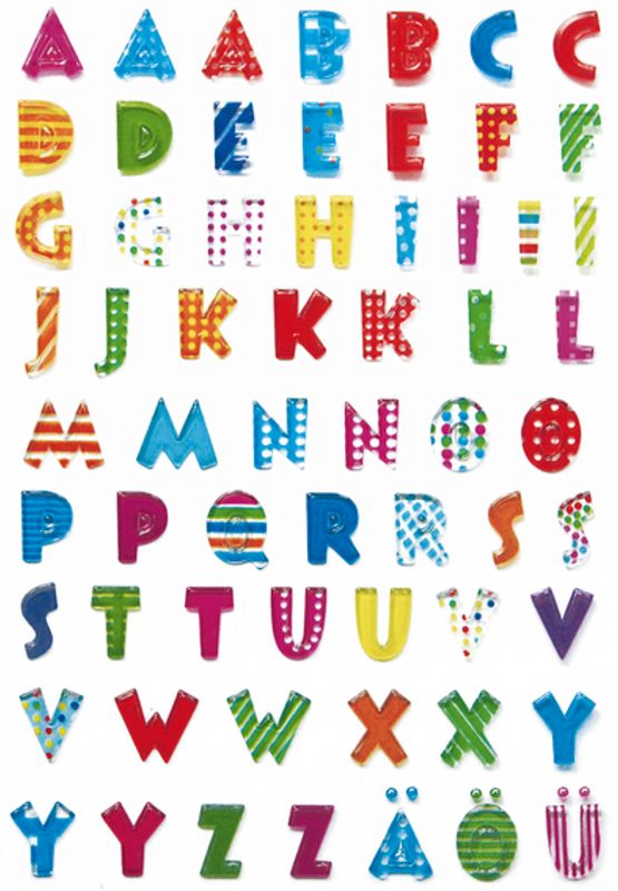 MAGIC bokstaver, stickers i plastmateriale, 1 ark (10 pakk)