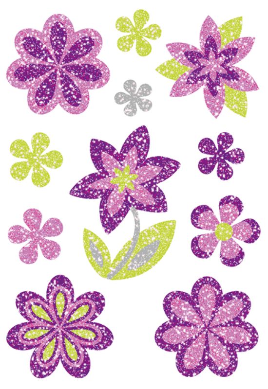 MAGIC Stickers Blomster, diamantglitter, 1 ark (10 pakk)
