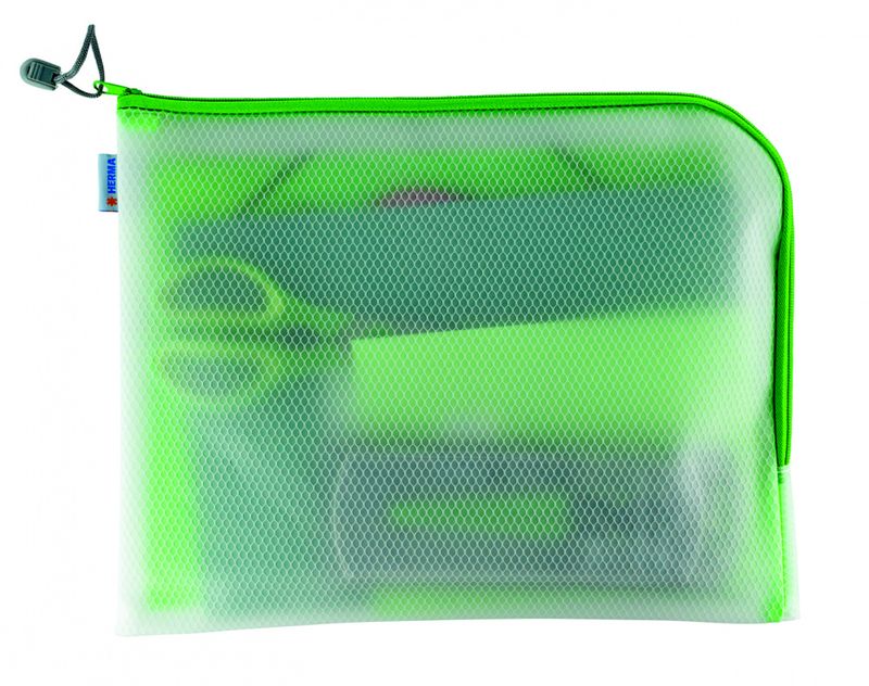 A4+ Veske/lomme i plast med grønn glidelås 36x28cm