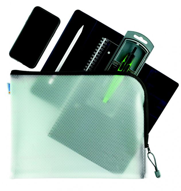 Hovedbilde A4+ Veske/lomme i plast med sort glidelås 36x28cm