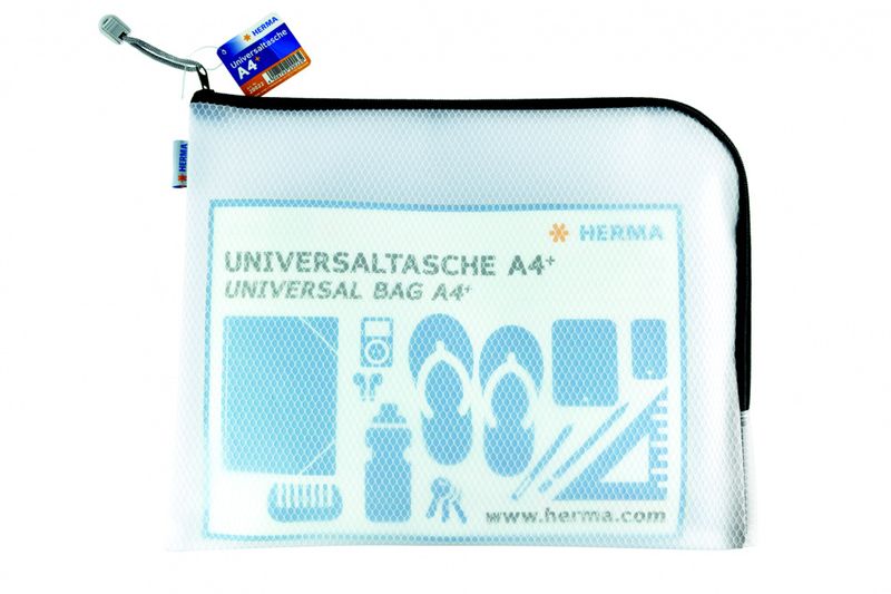 A4+ Veske/lomme i plast med sort glidelås 36x28cm