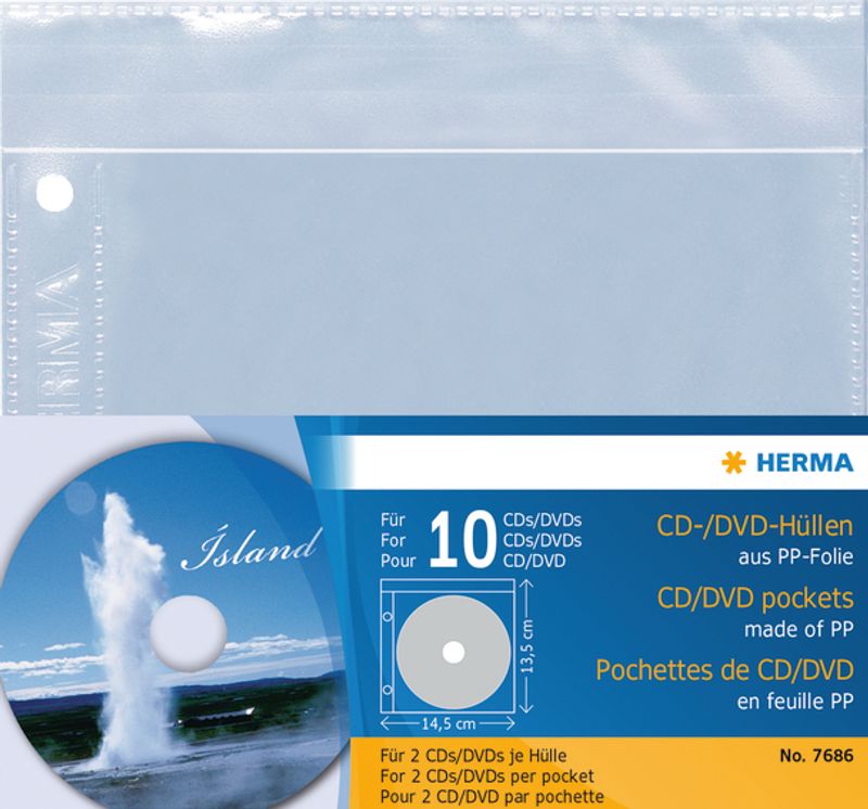 CD/DVD plastlommer, 2 stk per lomme, 145x135 mm, 5 stk