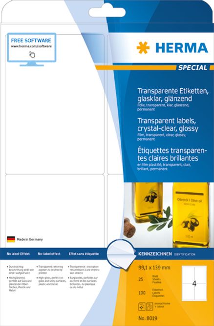 Hovedbilde SPECIAL glassklare etiketter 25 ark 99.1x139 (100 ...
