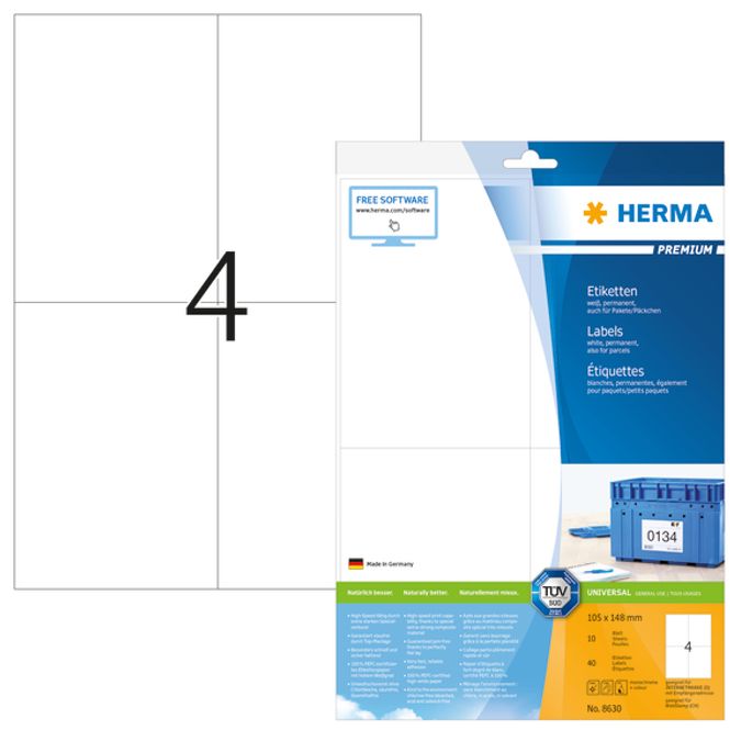 Hovedbilde PREMIUM universaletiketter, papir, 10 ark 105x148 ...