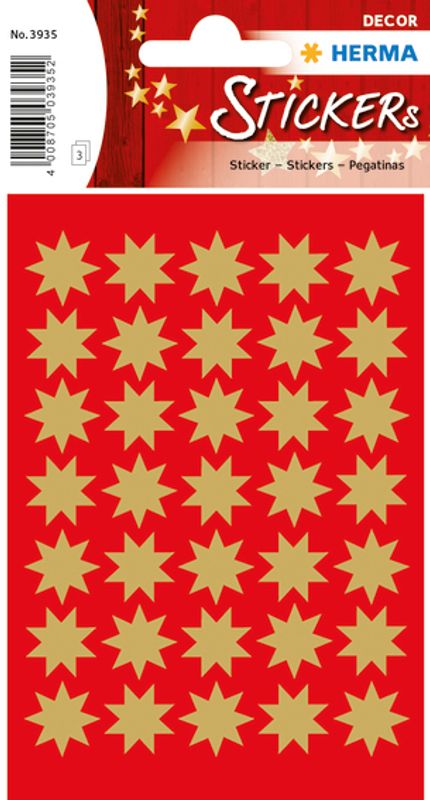 DECOR Stickers Gullstjerner gullfolie, 3 ark (10 pakk)