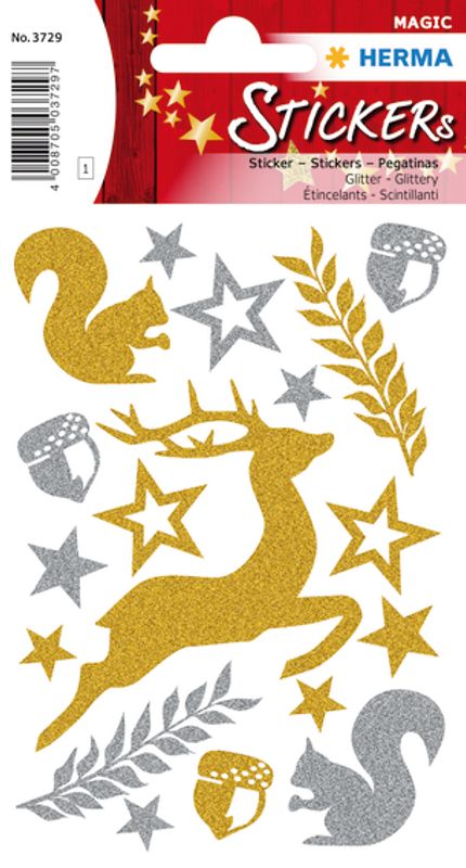 MAGIC Stickers Skogsdyr i gull og sølv, glitter, 1 ark (10 pakk)
