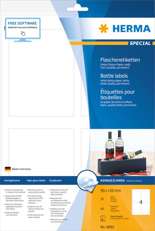 InkPrint flaskeetiketter, glossy, 10 ark, 90x120 (40 stk)
