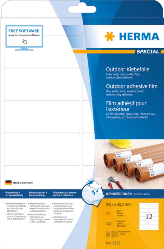OUTDOOR selvklebende folie, 10 ark 99.1x42.3 hvit (120 stk)